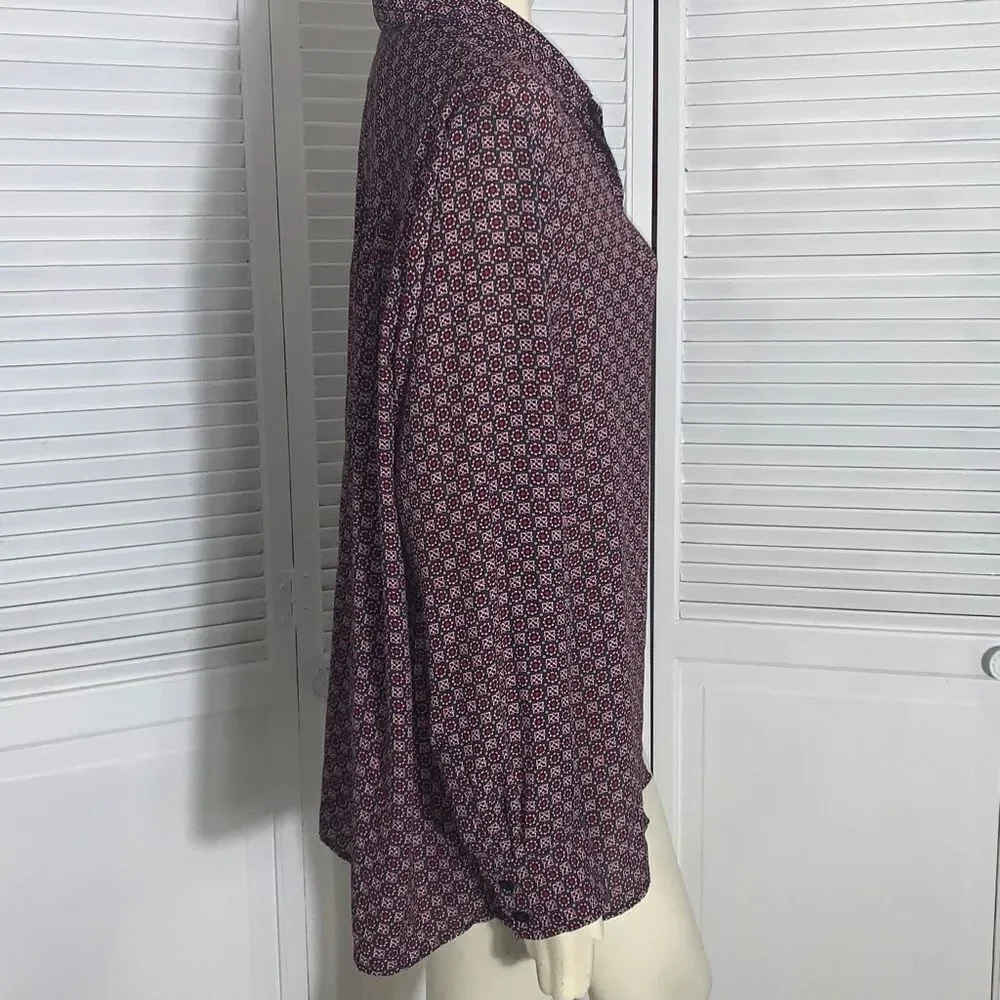 Vintage 90’s Chiffon Burgundy Wine Floral Retro Print Button Down Long Sleeve To